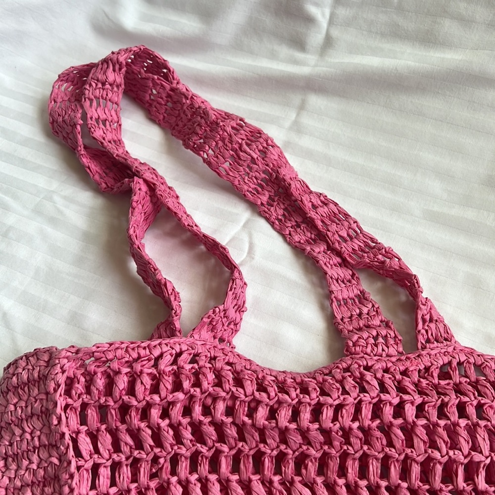 Pink Rattan Tote - Picture 2 of 2